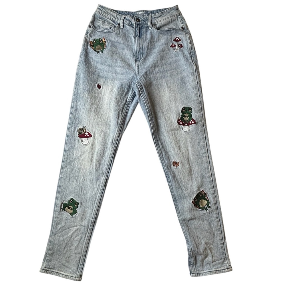 HT DENIM Mom Jeans Frog & Mushroom Embroidered – Size 3